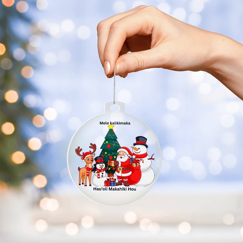 Hawaiian Merry Christmas Santa And Friends Round Christmas Ornament