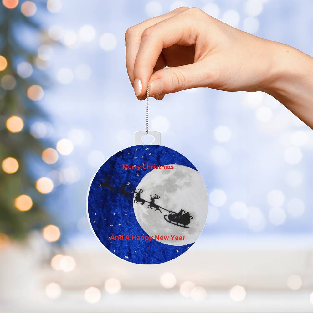 Santa And Reindeer Round Christmas Ornament