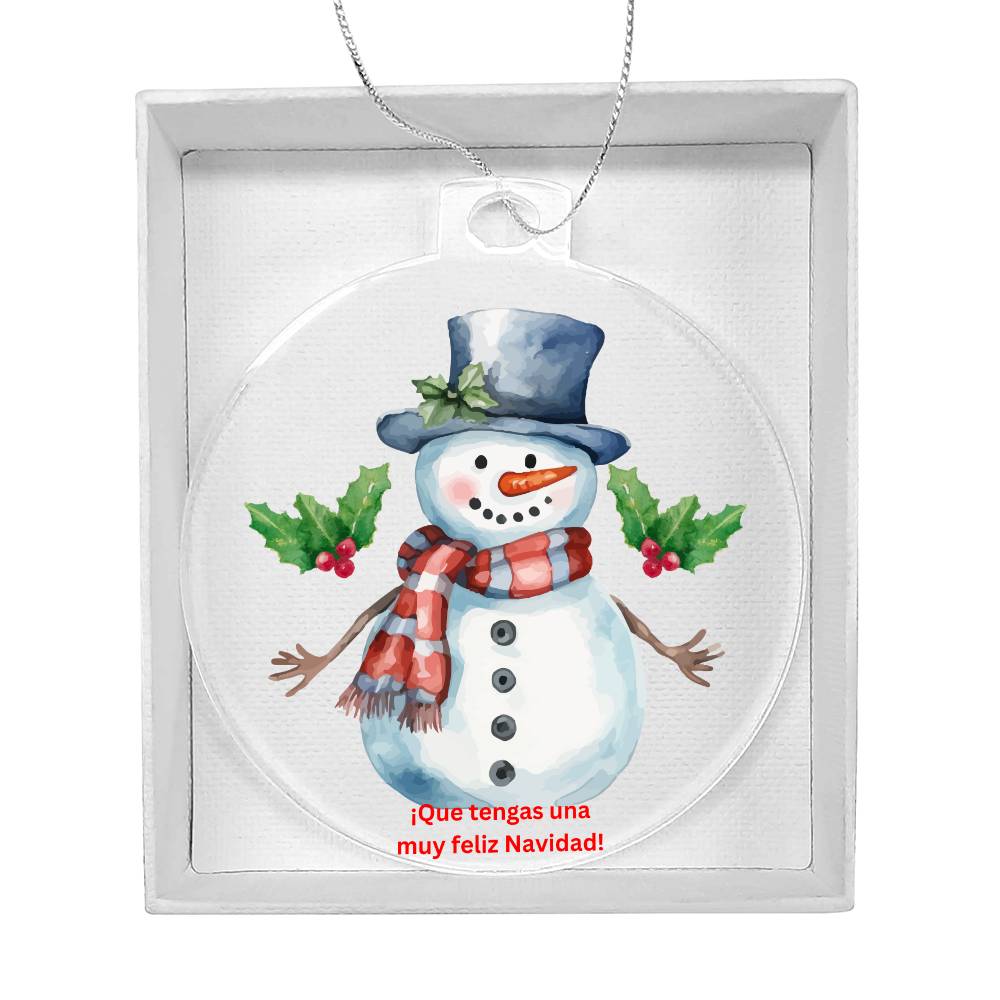 Snowman Merry Christmas Round Ornament Spanish