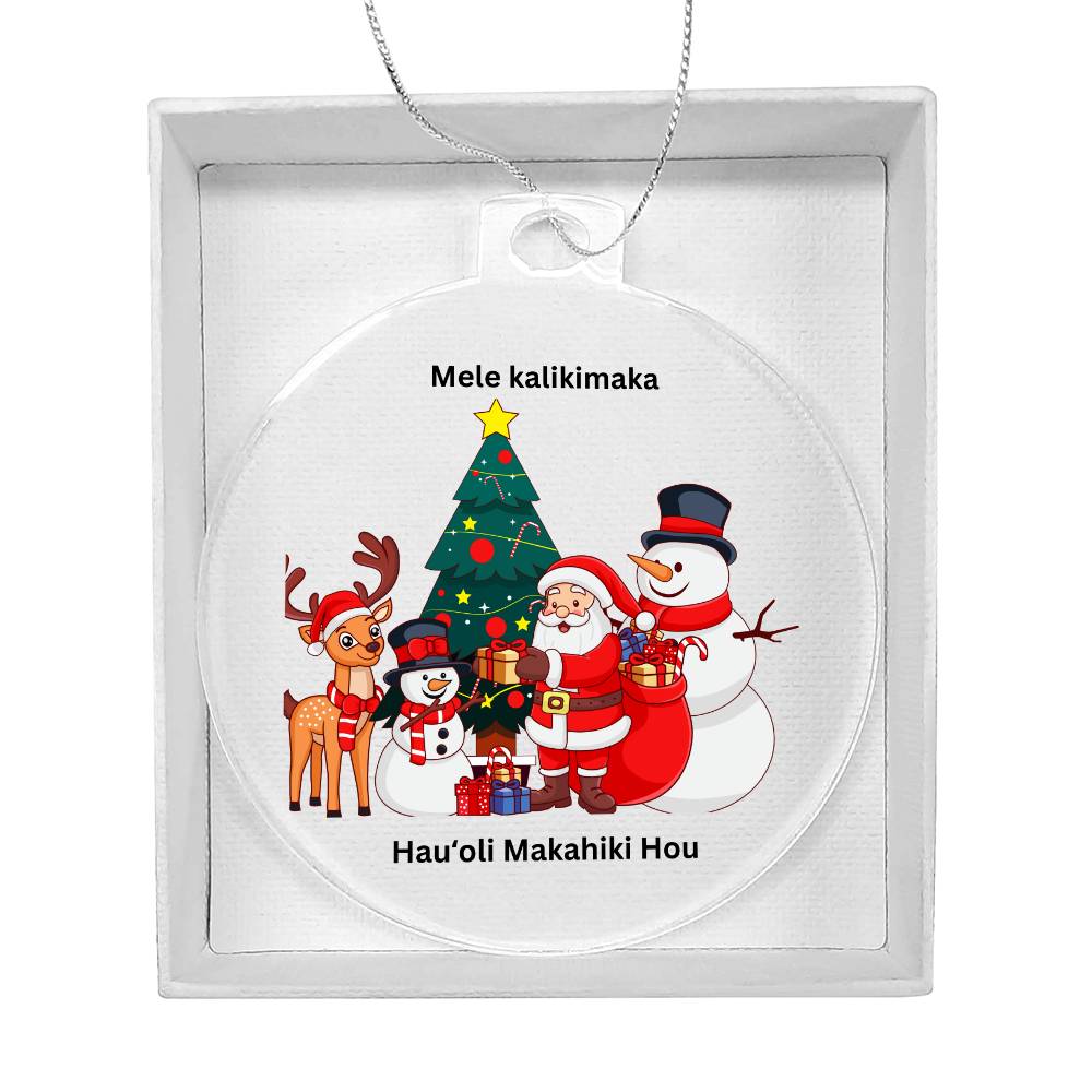 Hawaiian Merry Christmas Santa and Friends Round Christmas  Ornament