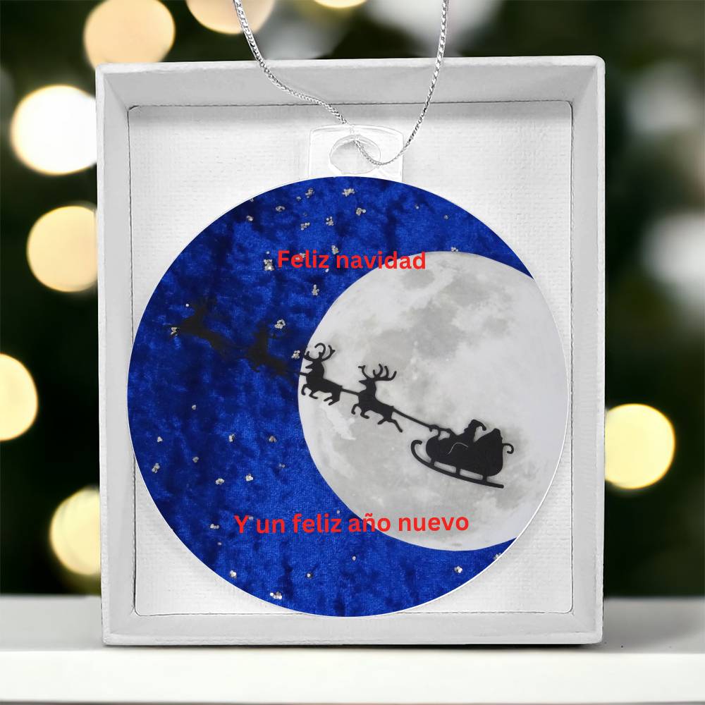 Santa And Reindeer Spanish Round Christmas Ornament