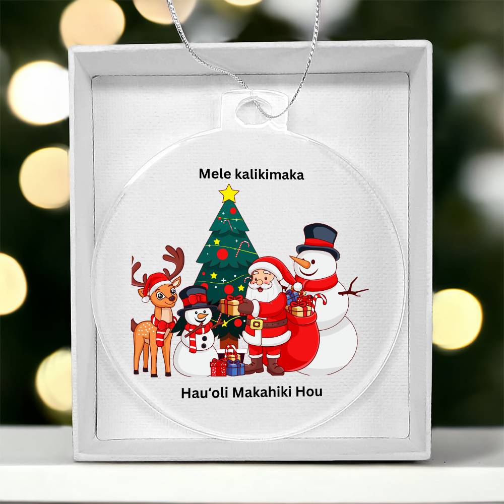 Hawaiian Merry Christmas Santa and Friends Round Christmas  Ornament