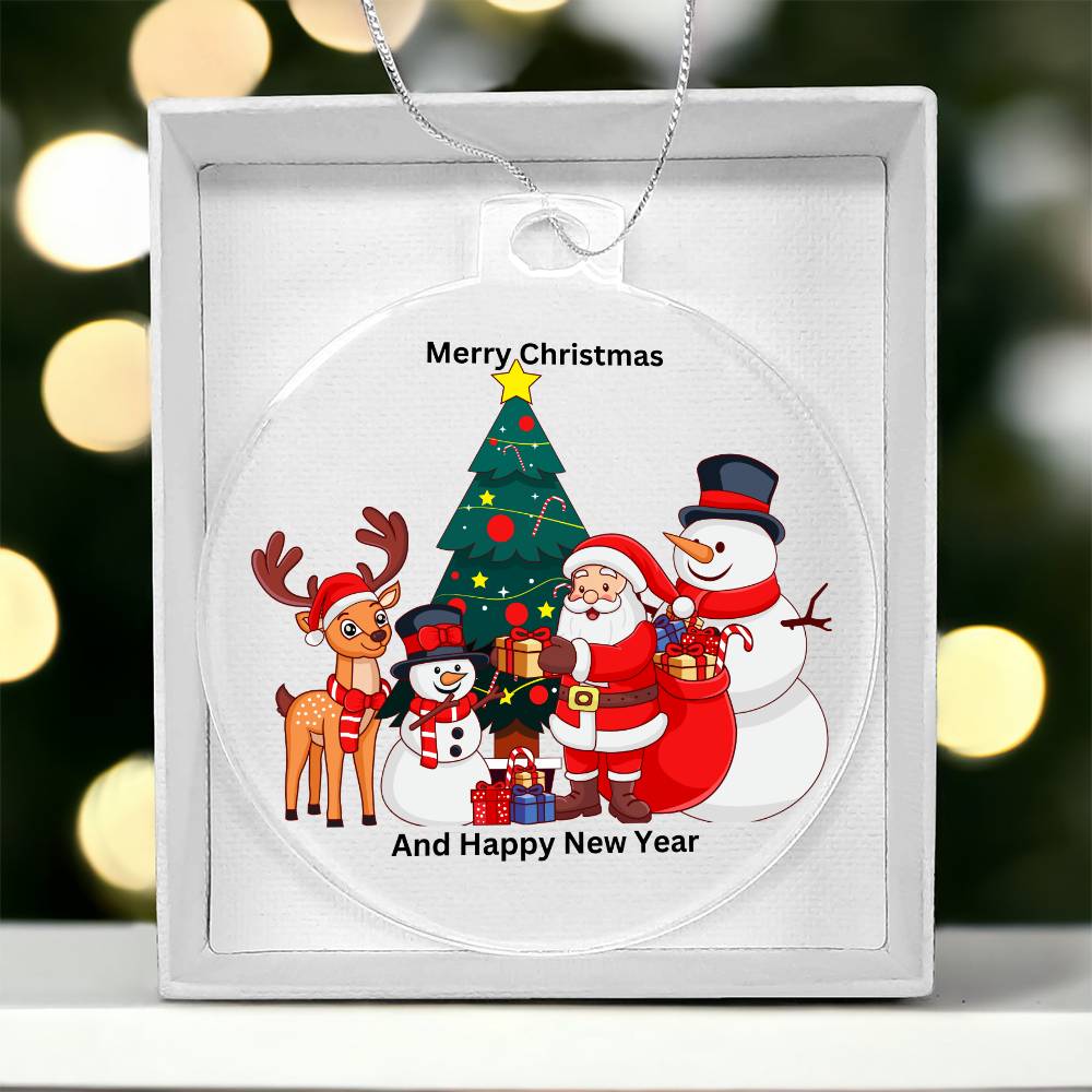 Merry Christmas Santa And Friends Round Christmas Ornament