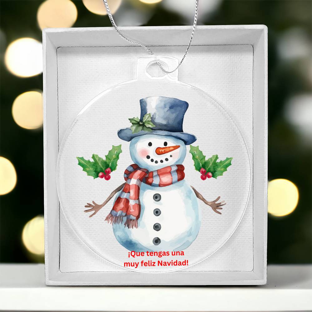 Snowman Merry Christmas Round Ornament Spanish