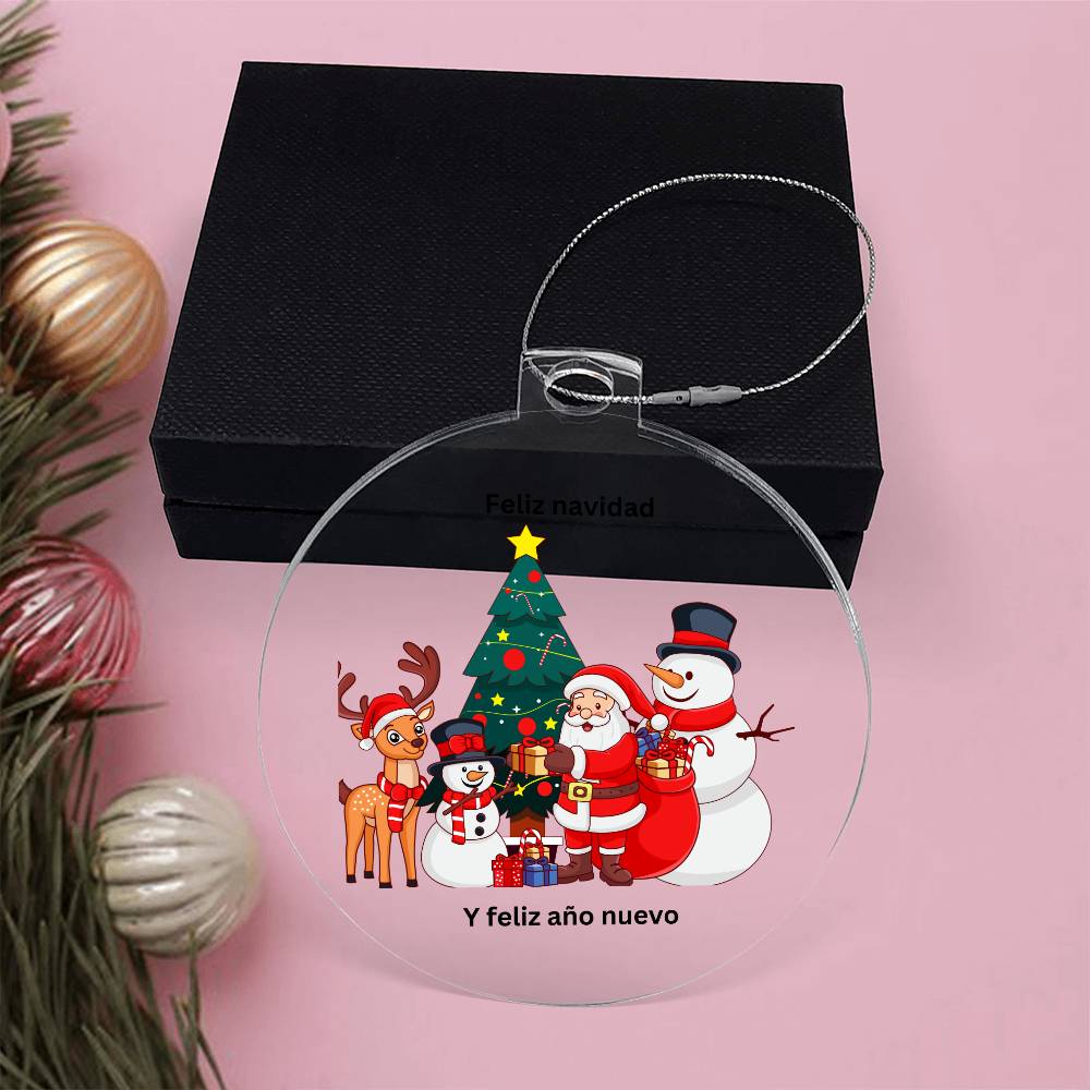 Spanish Merry Christmas Santa and Friends Round Christmas Ornament