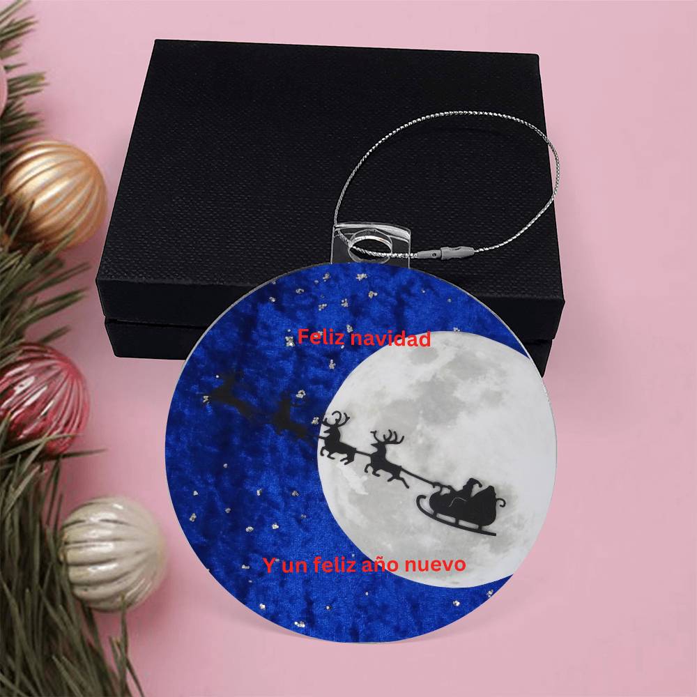 Santa And Reindeer Spanish Round Christmas Ornament