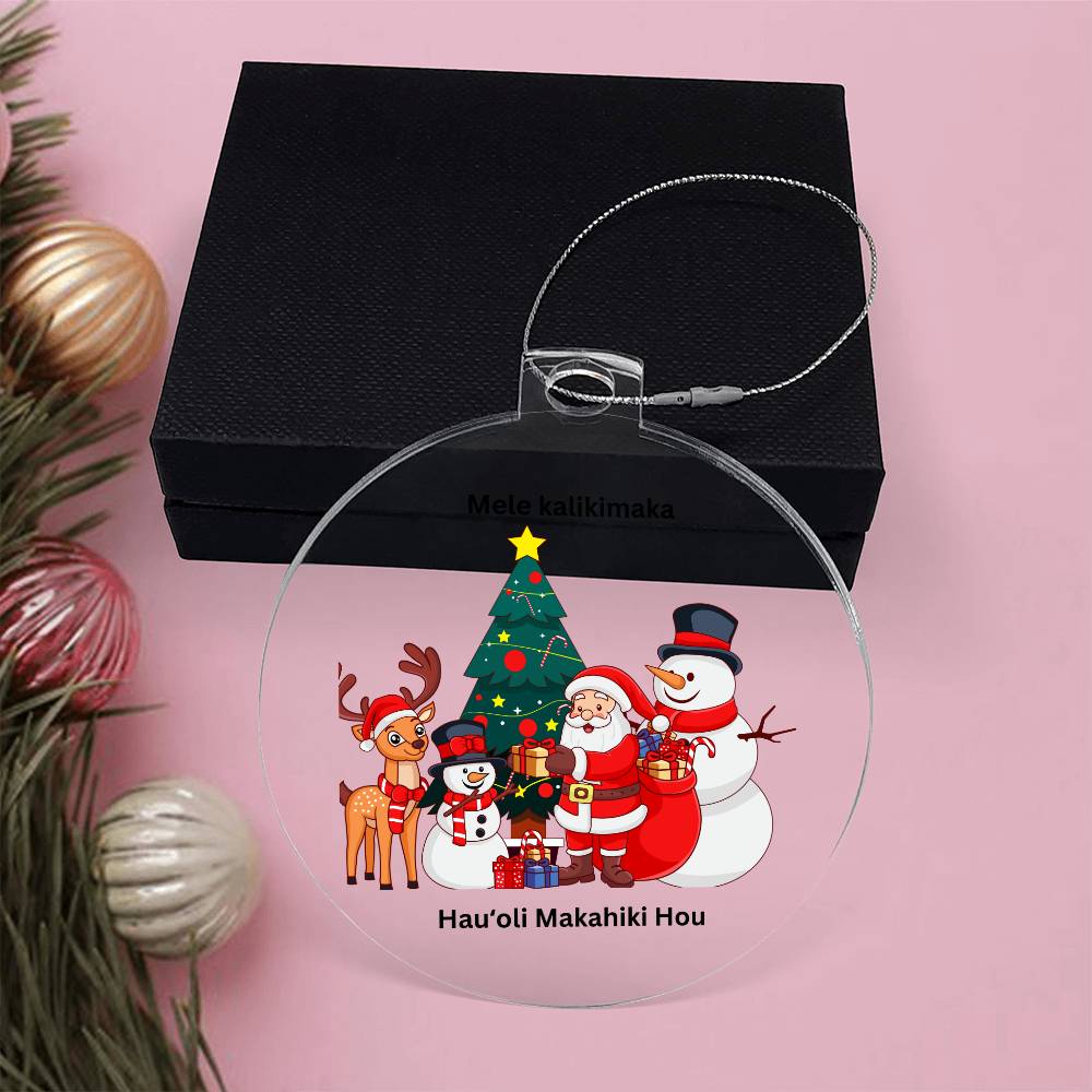 Hawaiian Merry Christmas Santa and Friends Round Christmas  Ornament