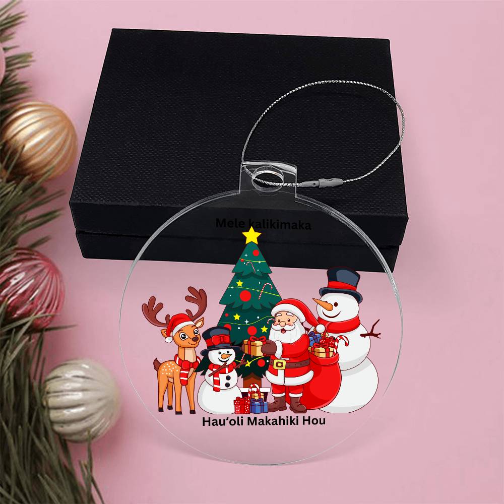 Hawaiian Merry Christmas Santa And Friends Round Christmas Ornament