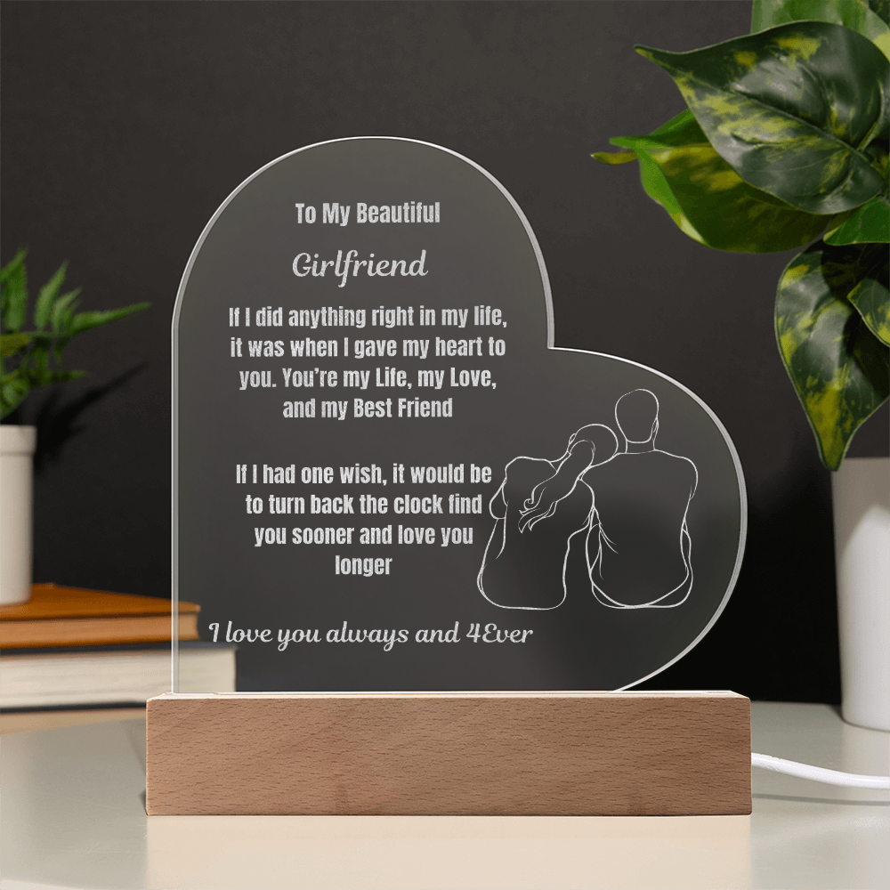 To My Beautiful Girlfriend Engraved Acrylic Heart Plaque