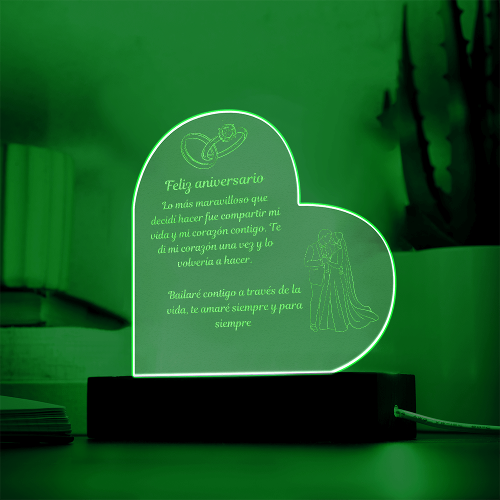 Happy Anniversary Engraved Heart Plaque #2 Spanish