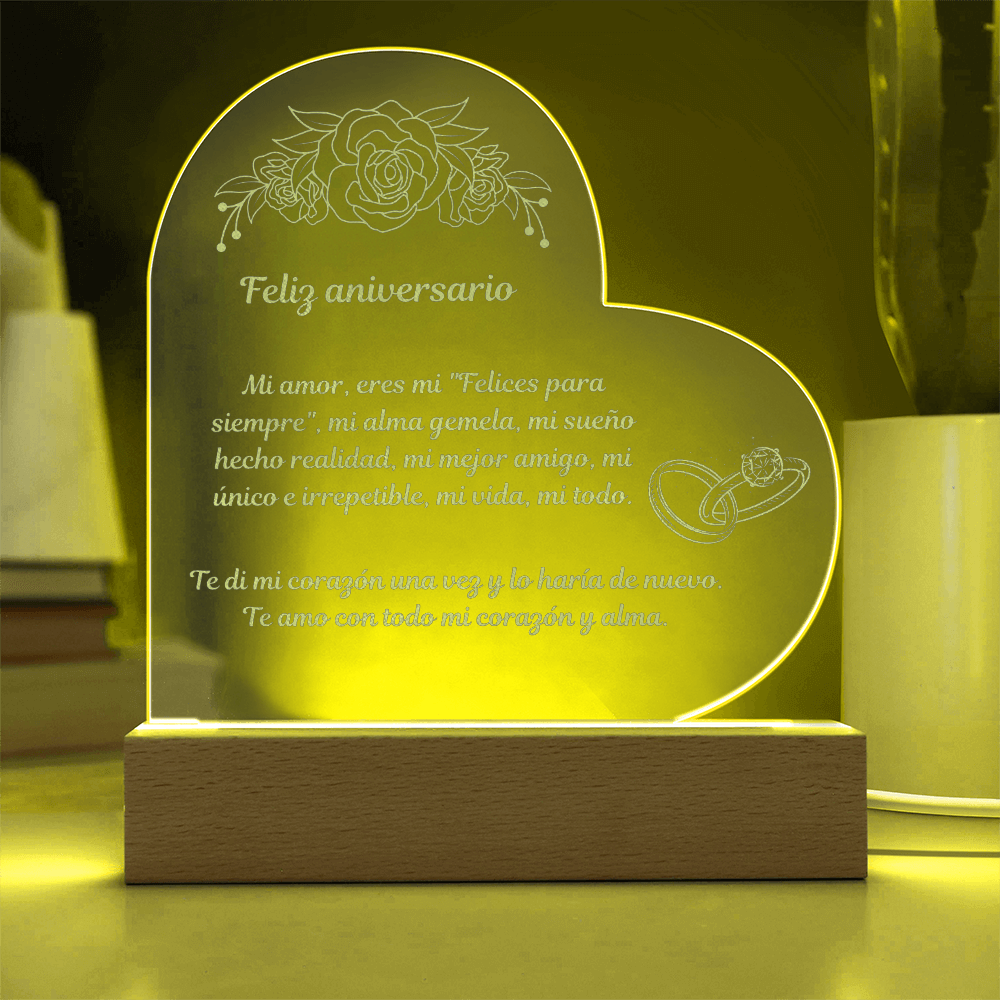 Happy  Anniversary Engraved Heart Plaque Spanish