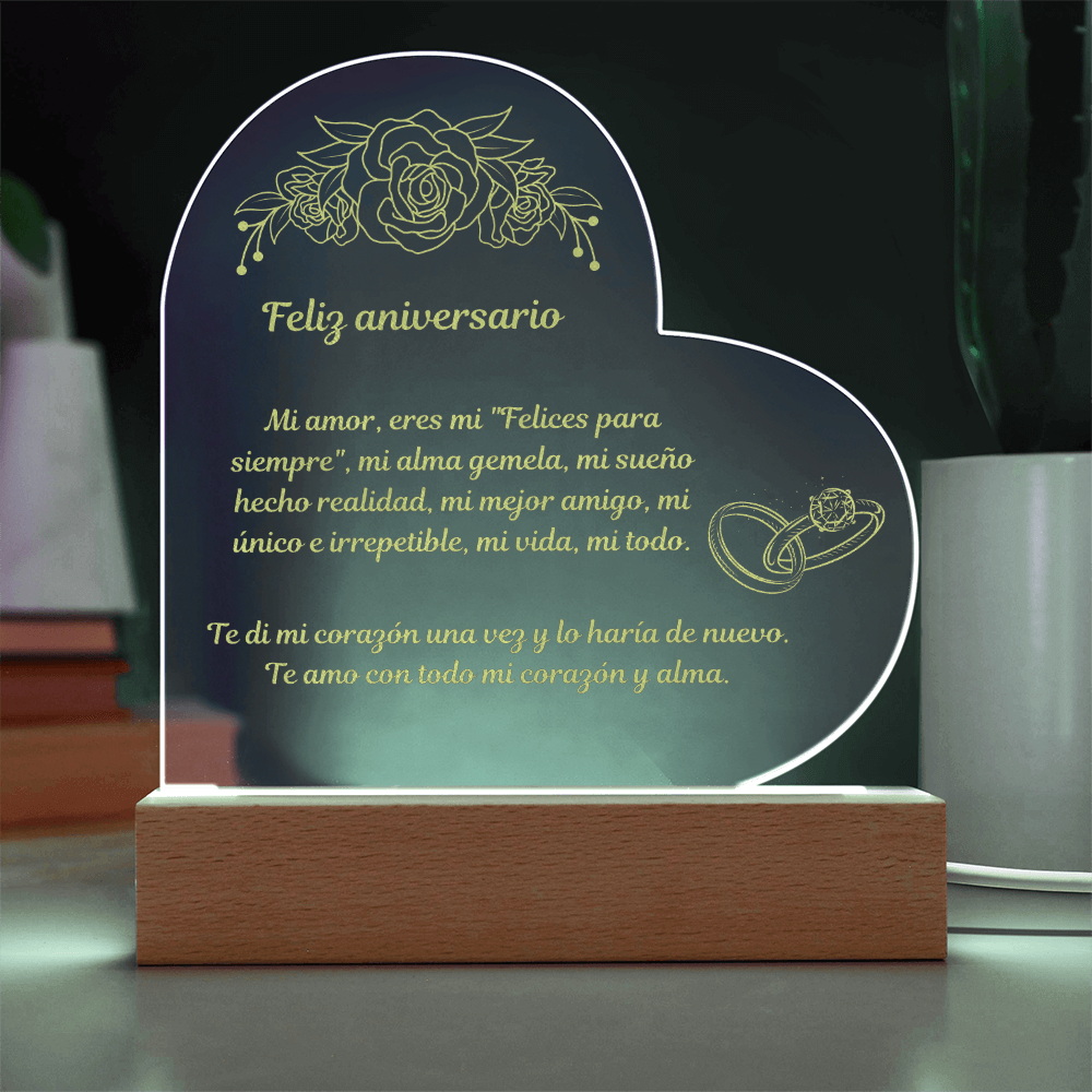 Happy  Anniversary Engraved Heart Plaque Spanish