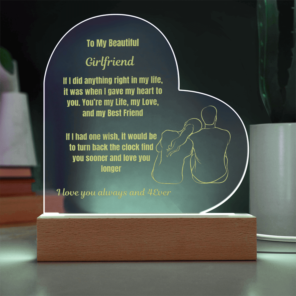 To My Beautiful Girlfriend Engraved Acrylic Heart Plaque