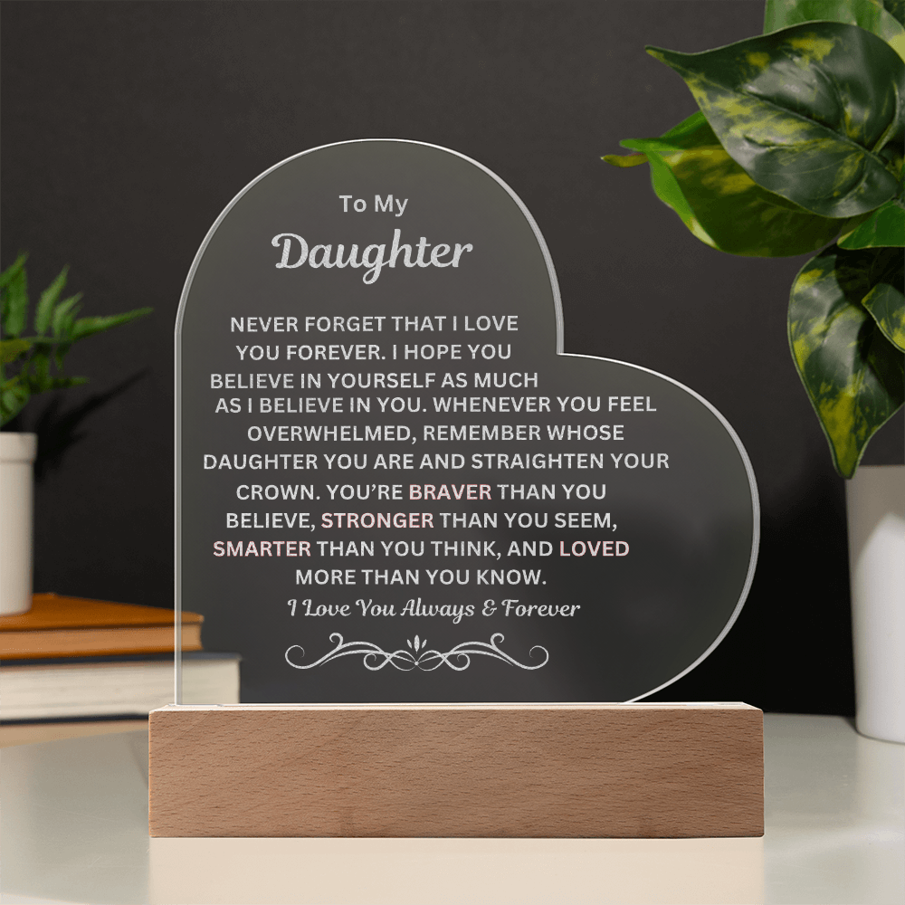 Daughter Engraved Acrylic Heart Plaque