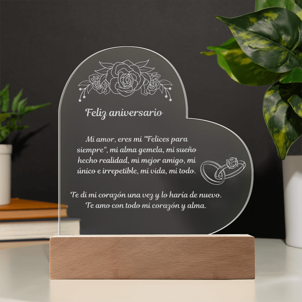 Happy  Anniversary Engraved Heart Plaque Spanish