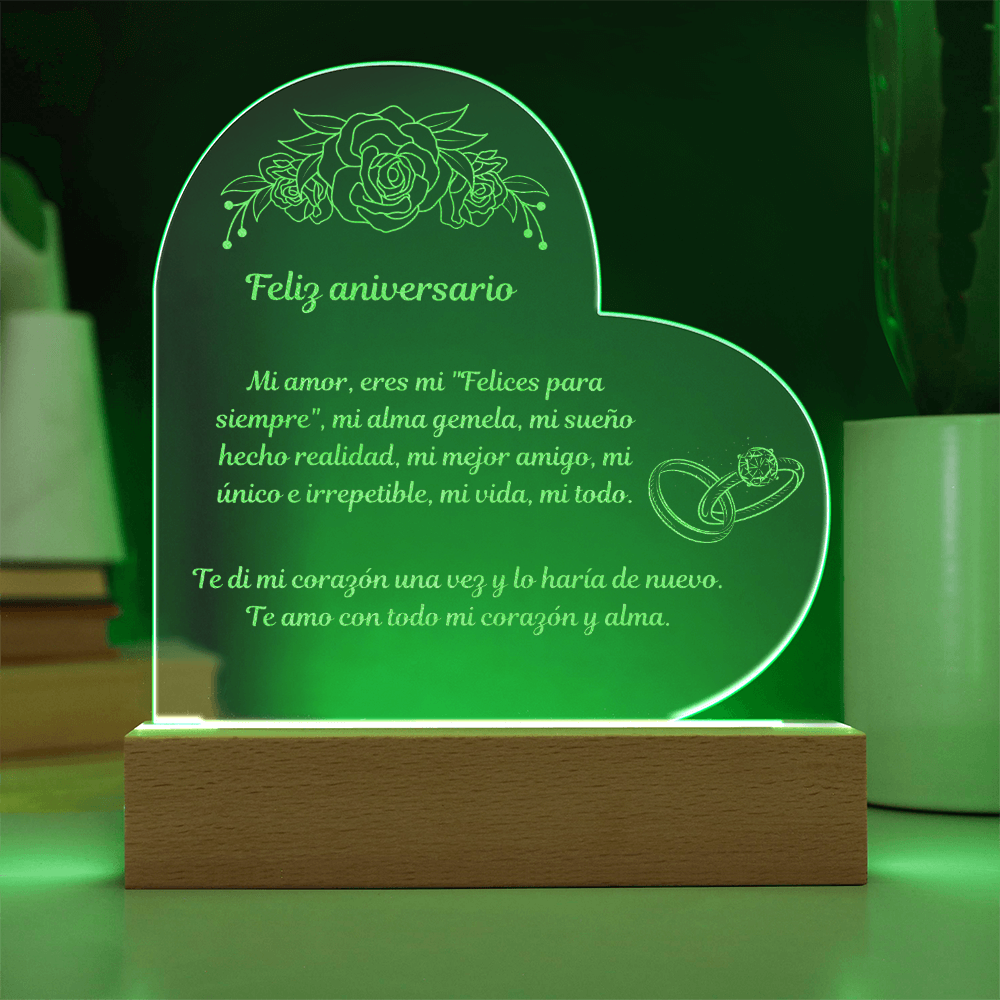 Happy  Anniversary Engraved Heart Plaque Spanish