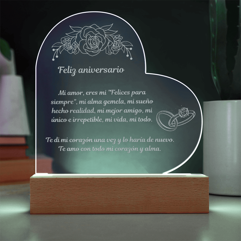 Happy  Anniversary Engraved Heart Plaque Spanish