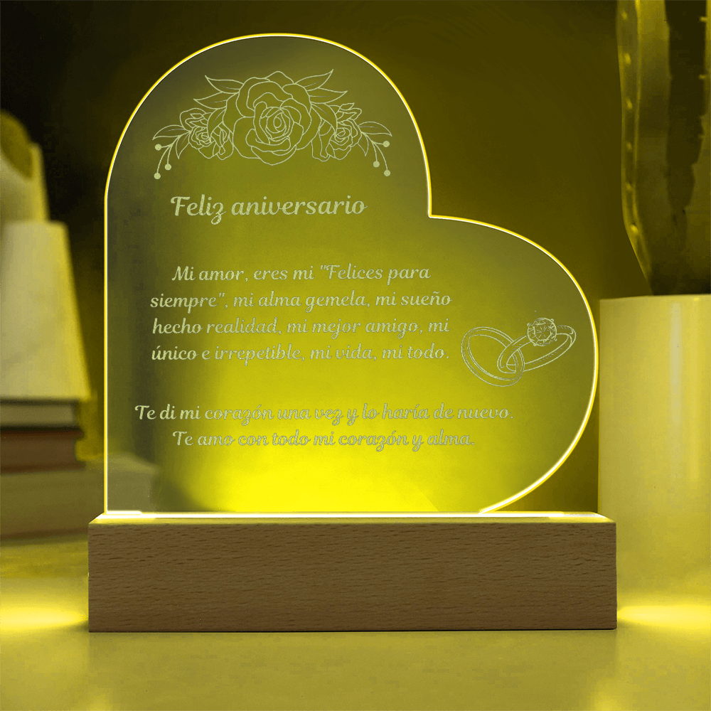 Happy  Anniversary Engraved Heart Plaque Spanish