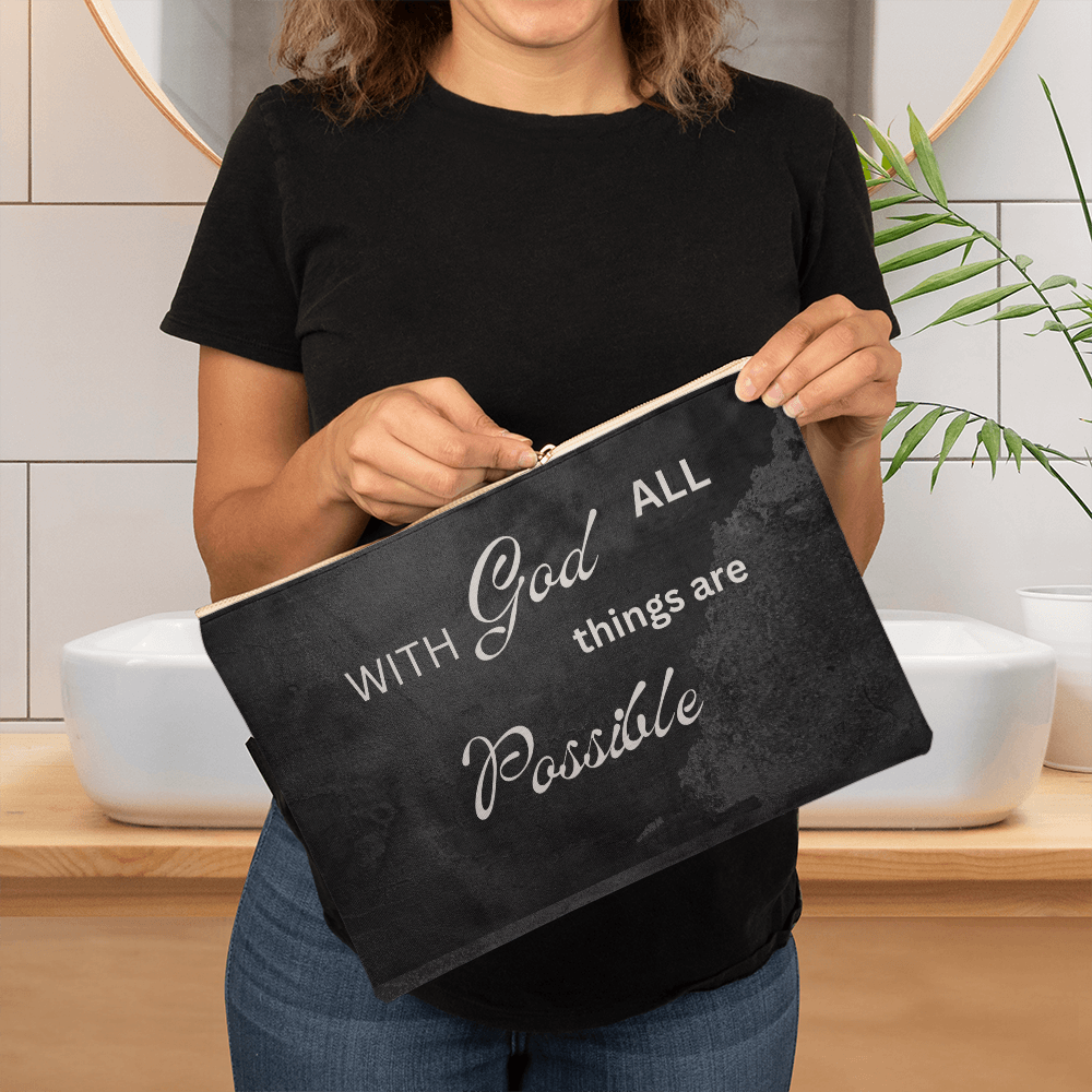 With God All Things Are ossible Large Fabric Zippered Pouch