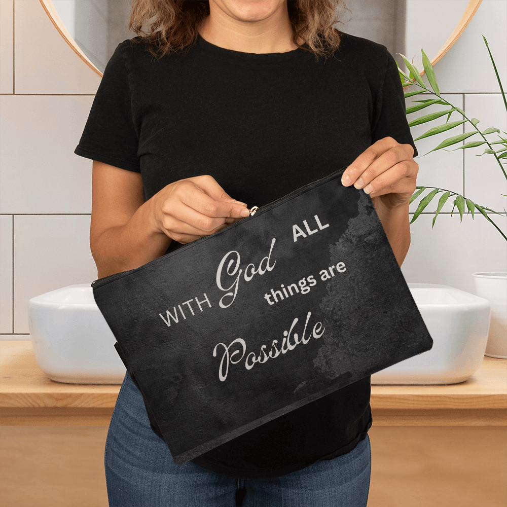 With God All Things Are ossible Large Fabric Zippered Pouch