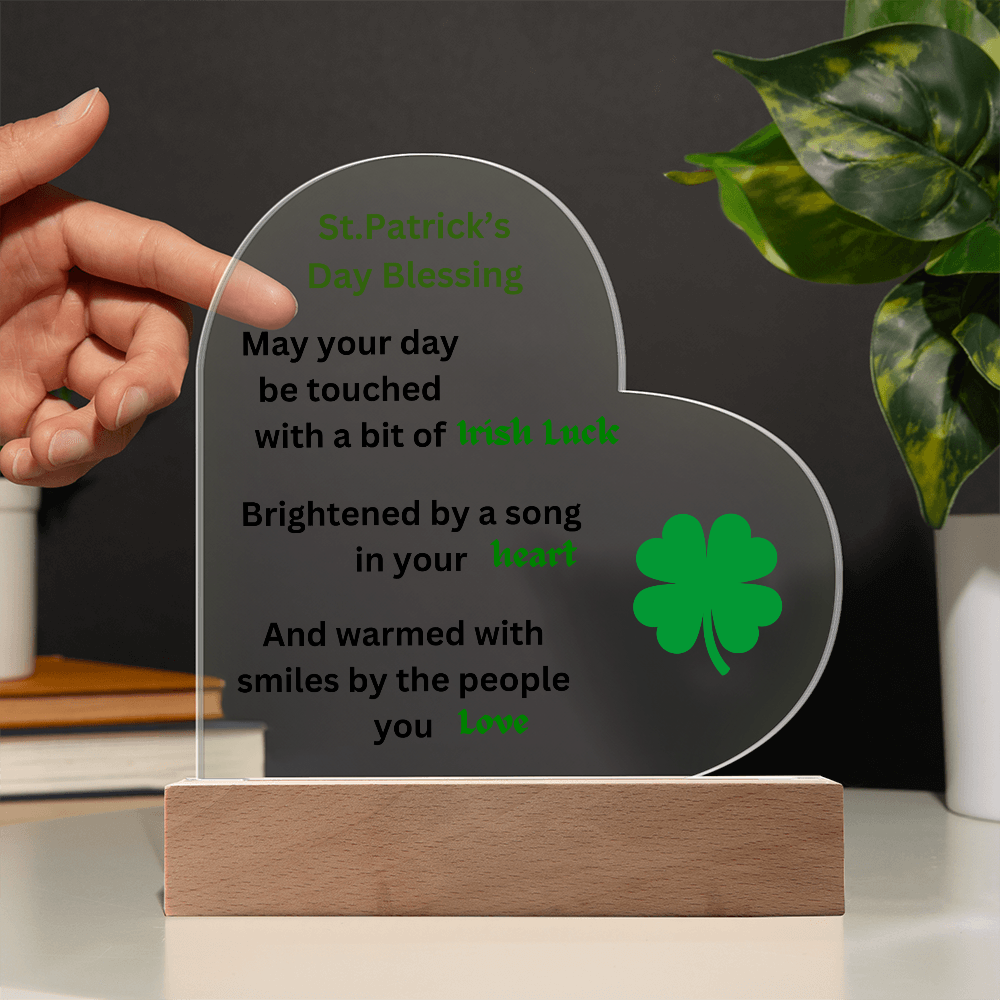 St. Patrick's Day Blsessing Printed Acrylic Heart Plaque