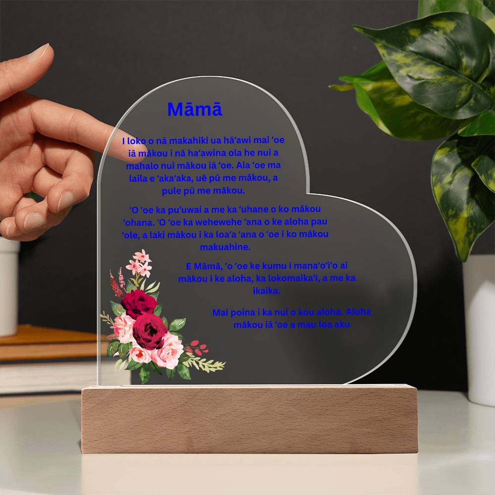 Mom Acrylic Heart Plaque with LED Light Hawaiian