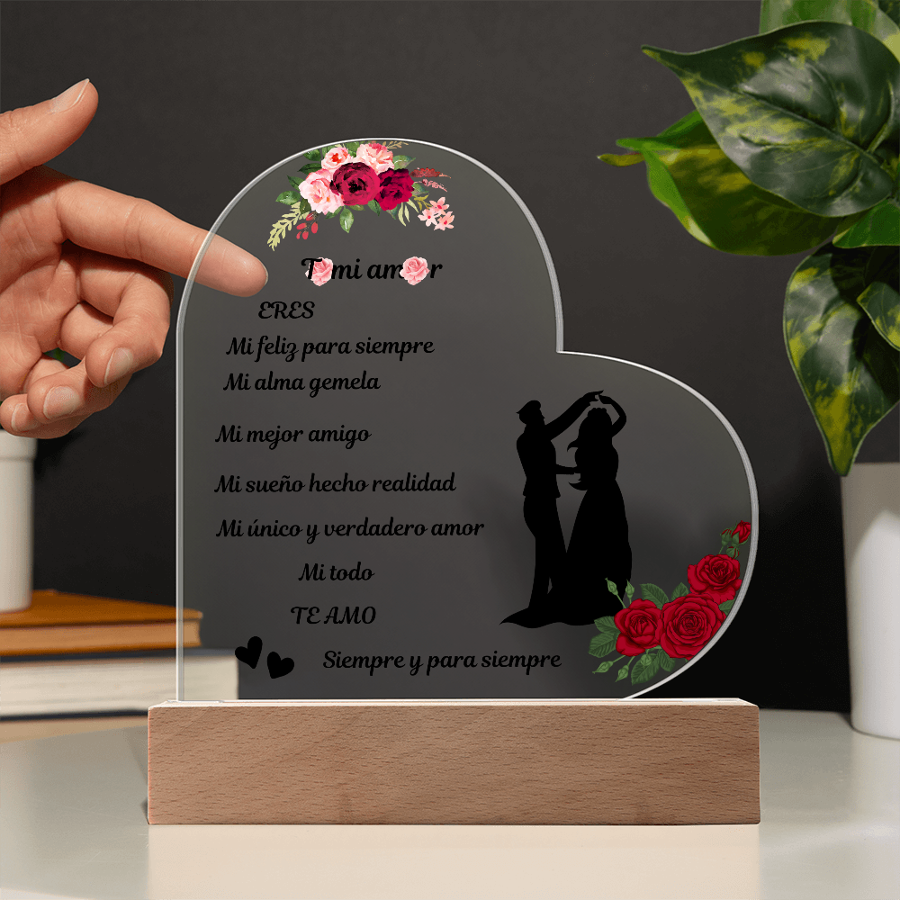 To My Love Printed Acrylic Heart Plaque Spanish