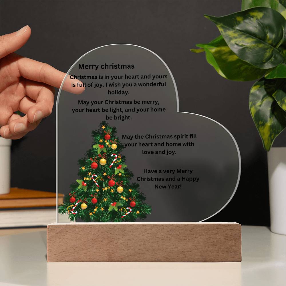 Engraved Acrylic Heart Merry Christmas Plaque
