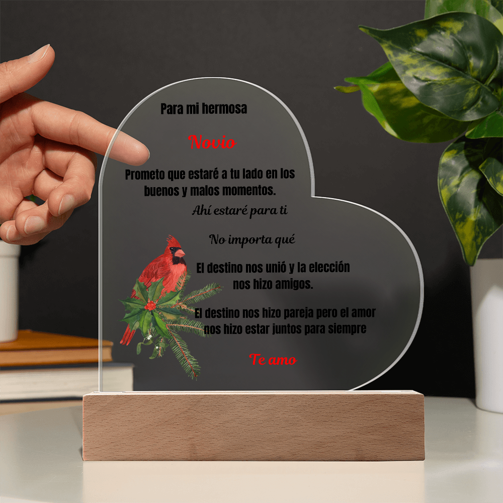 To My Boyfriend Printed Acrylic Heart Plaque Spanish