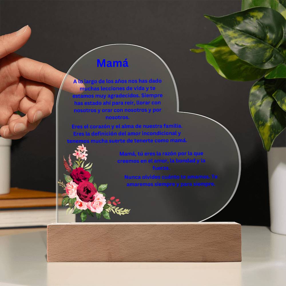 Mom Acrylic Heart Plaque with LED Light Spanish