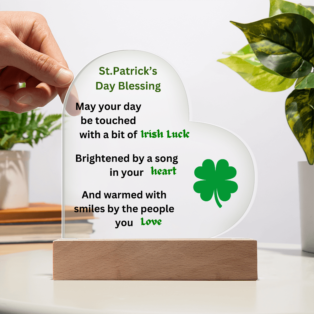 St. Patrick's Day Blsessing Printed Acrylic Heart Plaque