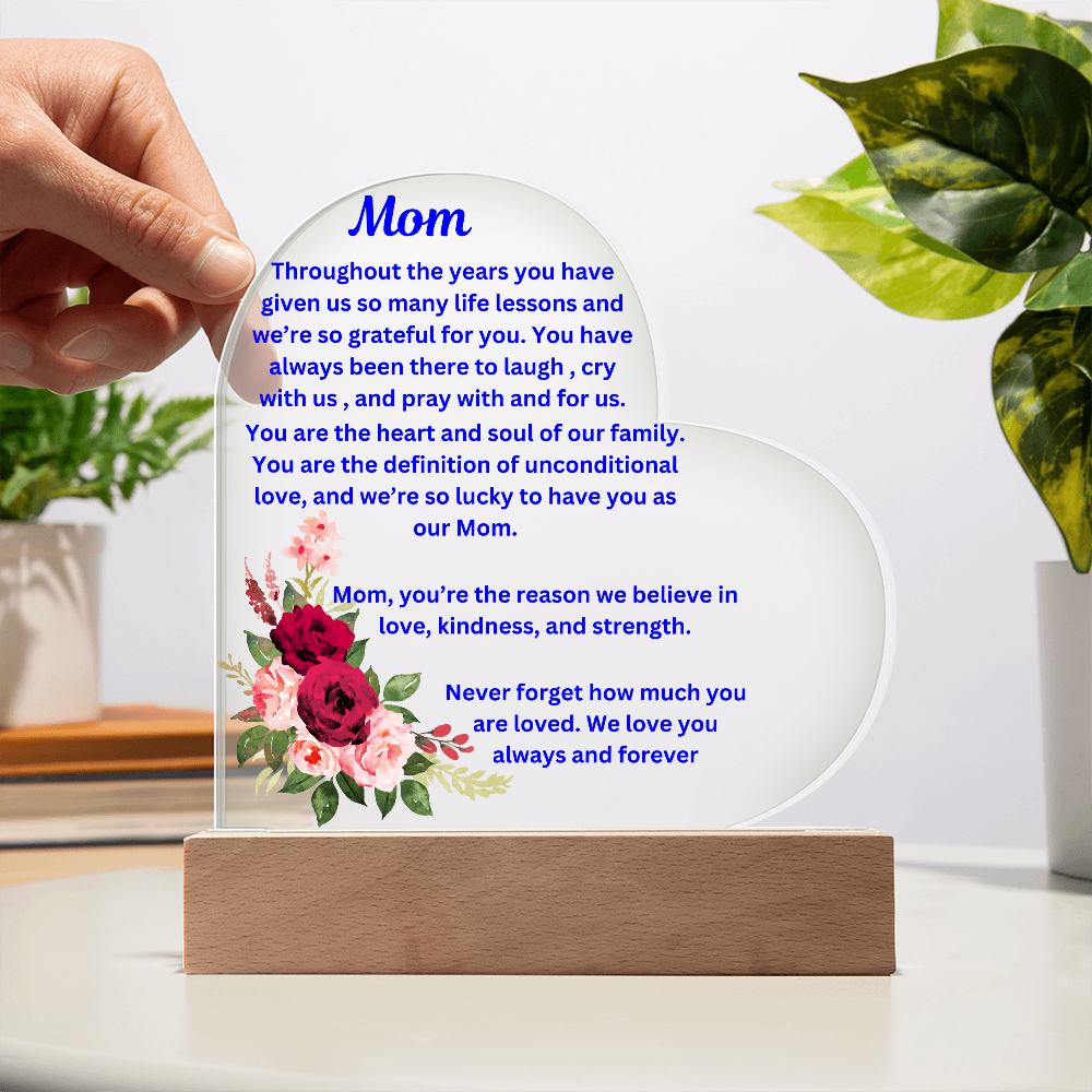 Mom Acrylic Heart Plaque With LED Light