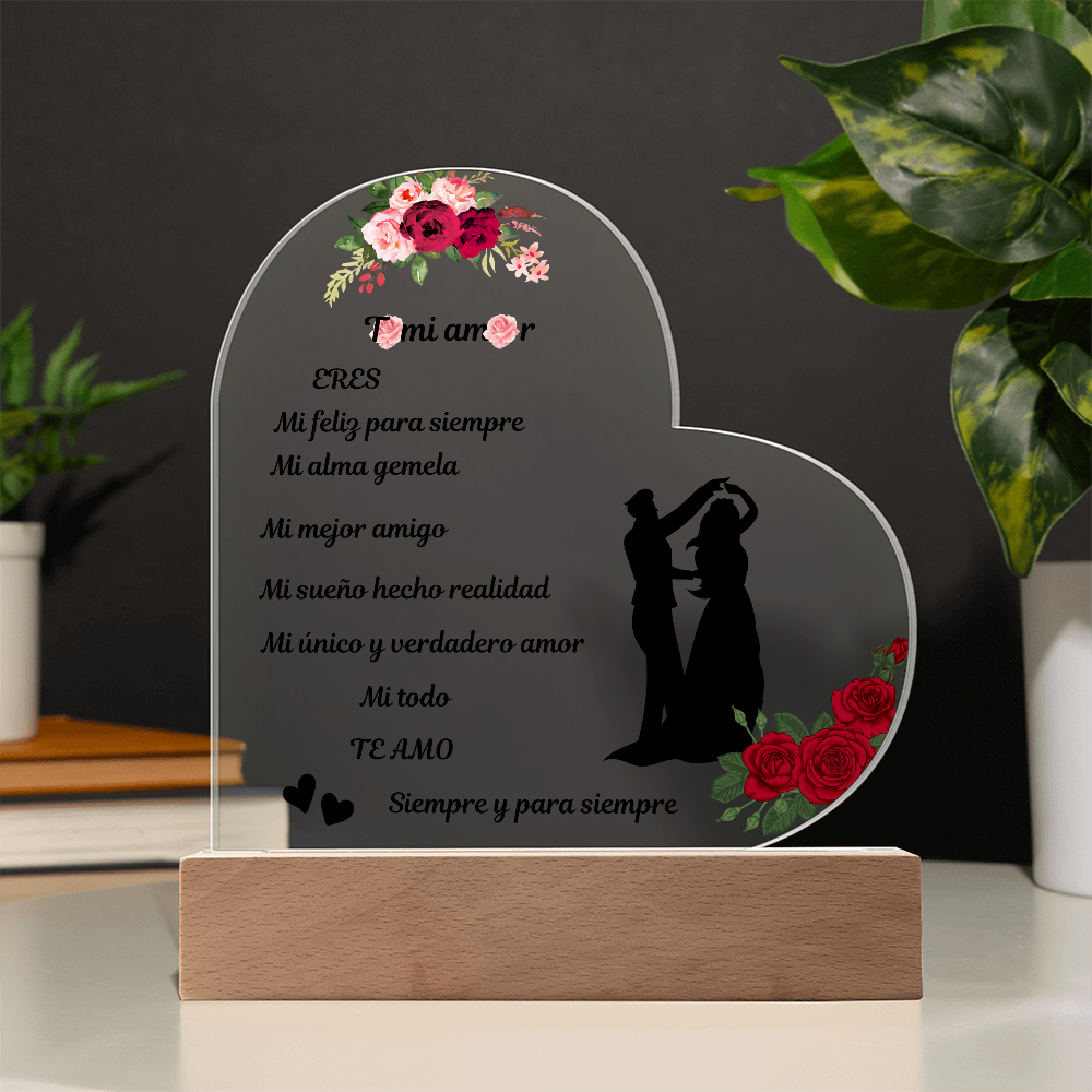 To My Love Printed Acrylic Heart Plaque Spanish