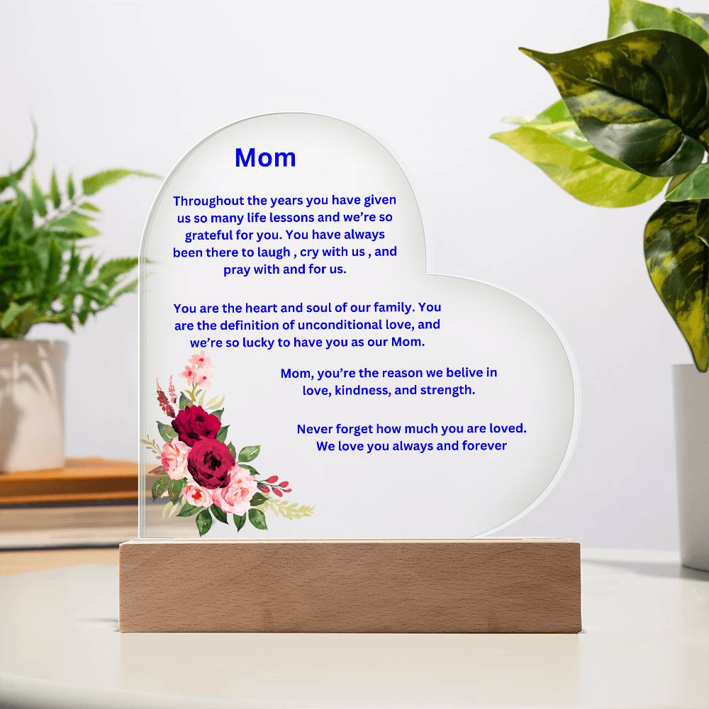 Mom Acrylic Heart Plaque wit LED Light