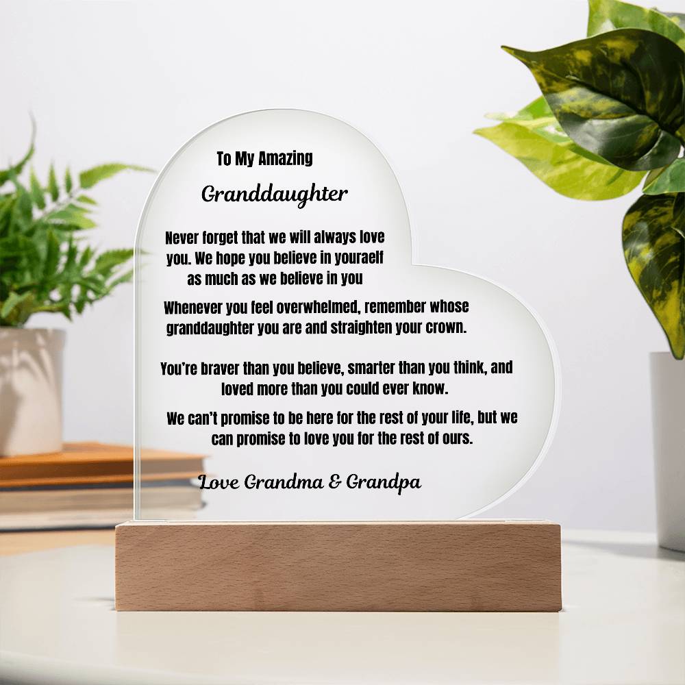 To My Amazing Granddaughter Heart Plaque