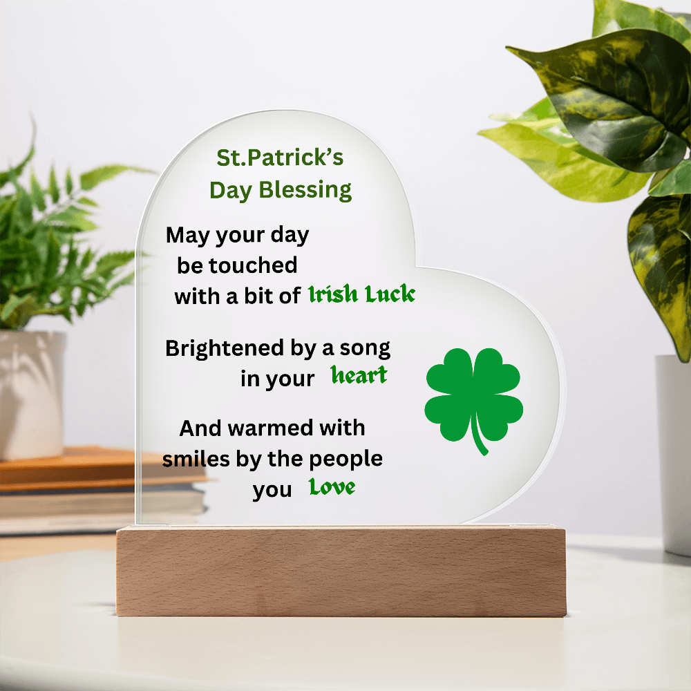 St. Patrick's Day Blsessing Printed Acrylic Heart Plaque