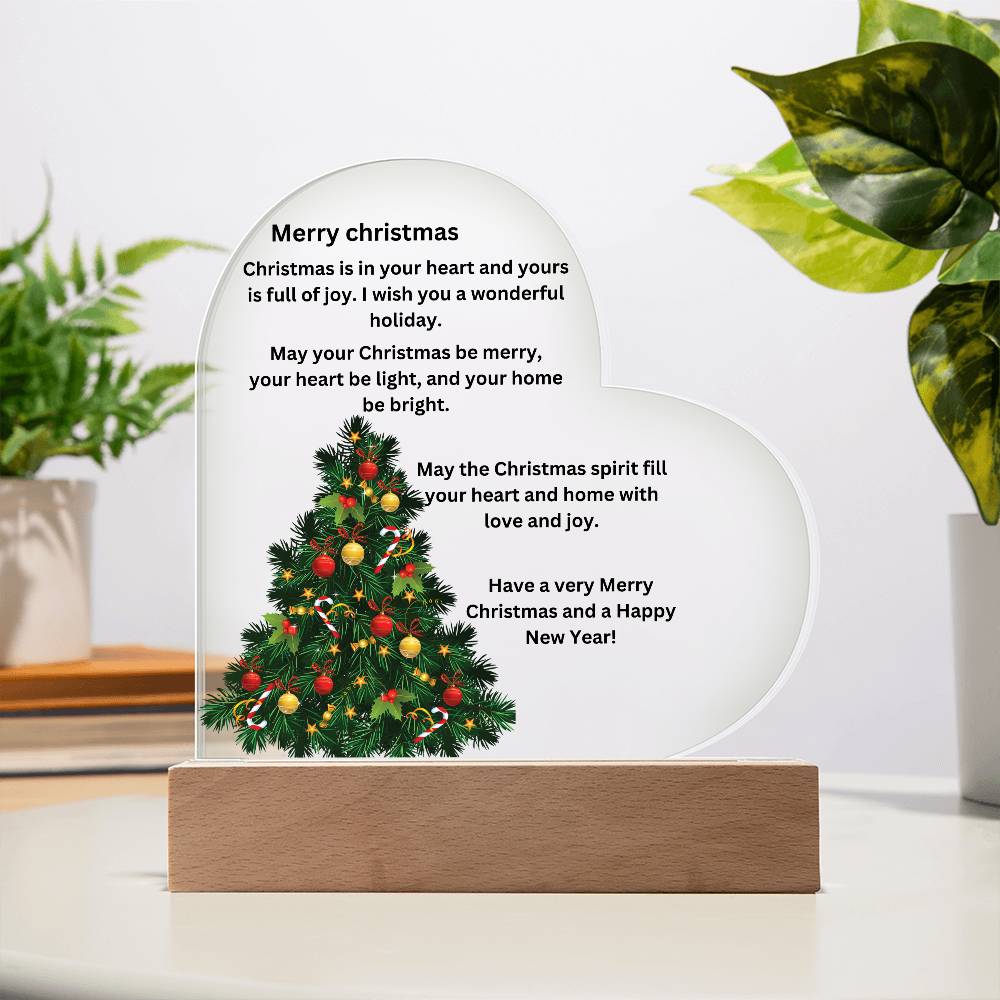 Engraved Acrylic Heart Merry Christmas Plaque