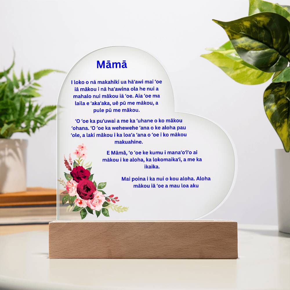 Mom Acrylic Heart Plaque with LED Light Hawaiian