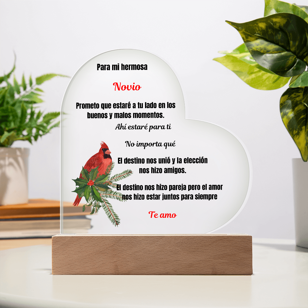 To My Boyfriend Printed Acrylic Heart Plaque Spanish