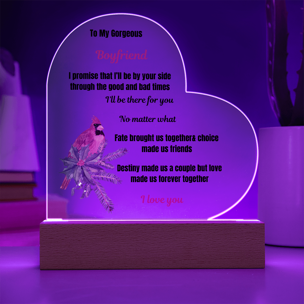 To My Boyfriend Printed Acrylic Heart Plaque
