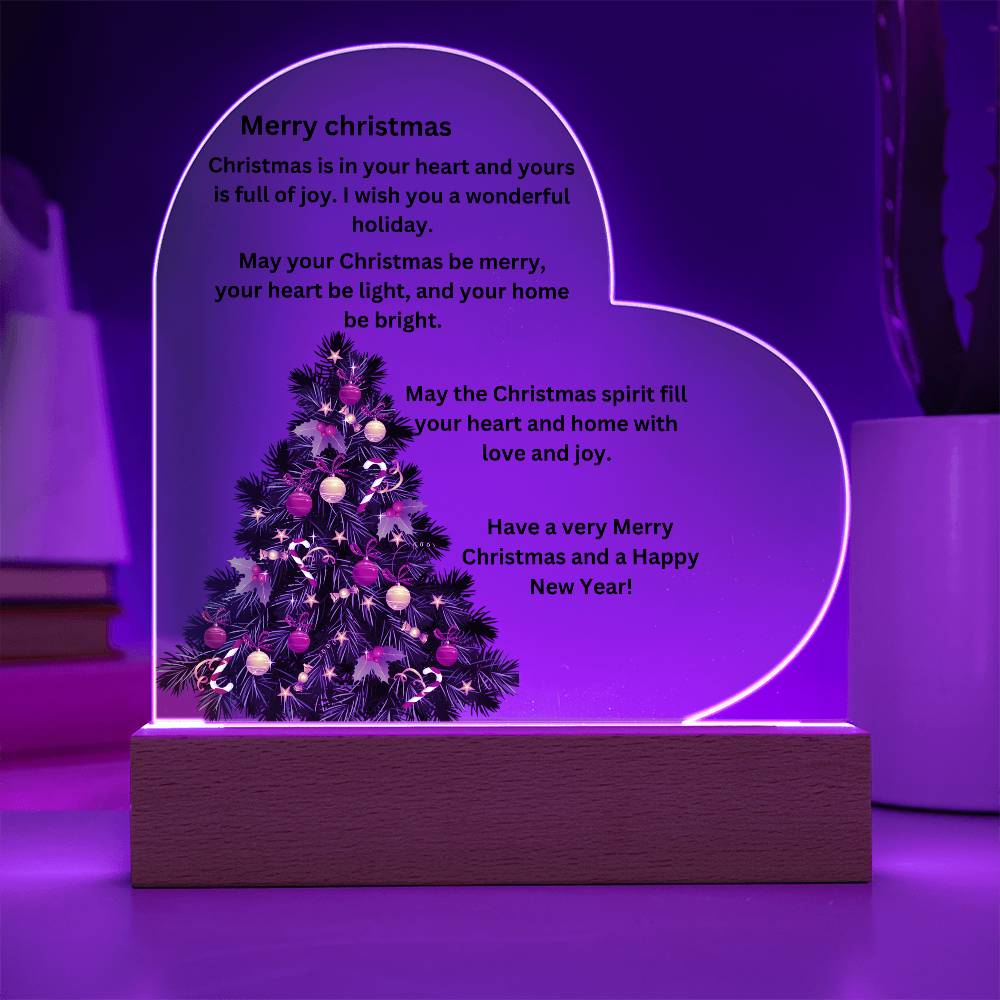 Engraved Acrylic Heart Merry Christmas Plaque