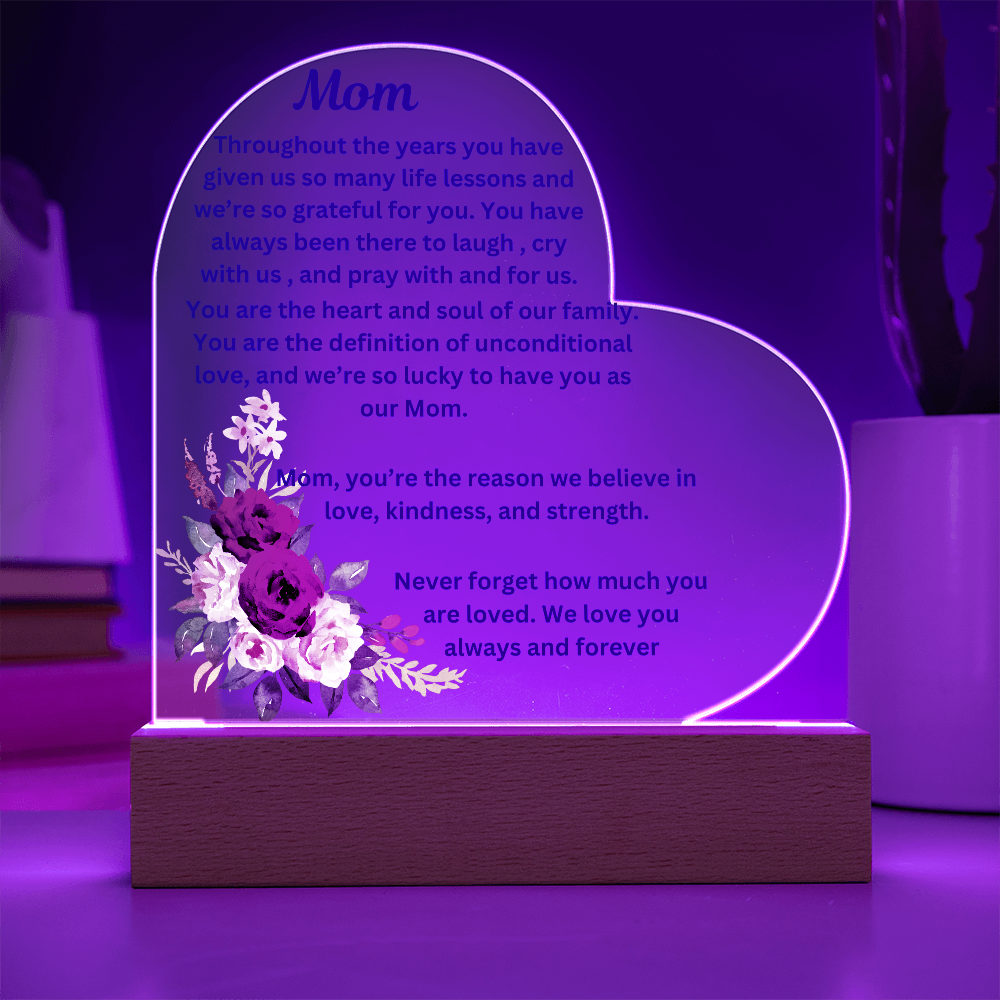 Mom Acrylic Heart Plaque With LED Light