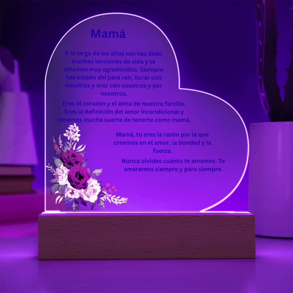 Mom Acrylic Heart Plaque with LED Light Spanish