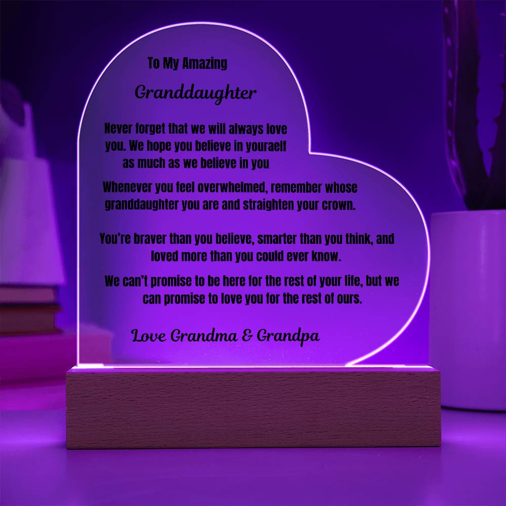 To My Amazing Granddaughter Heart Plaque