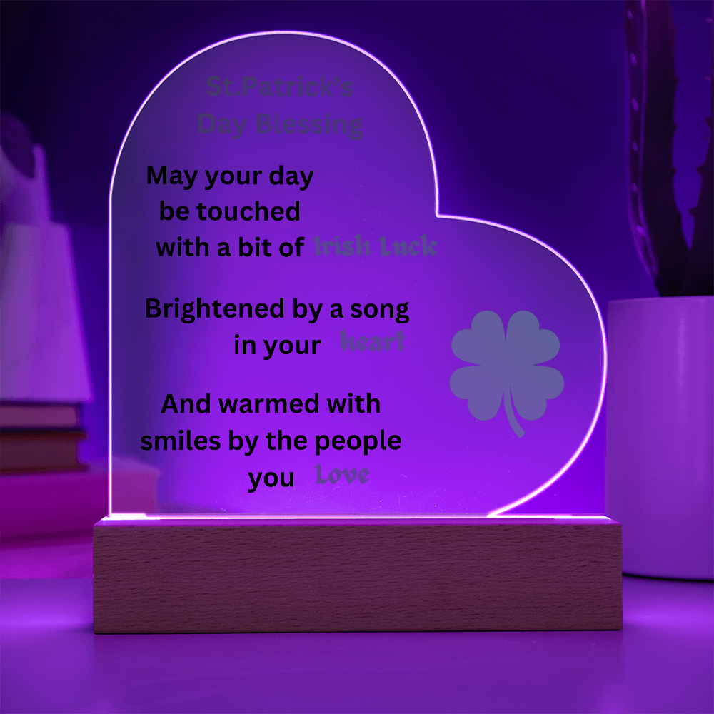 St. Patrick's Day Blsessing Printed Acrylic Heart Plaque
