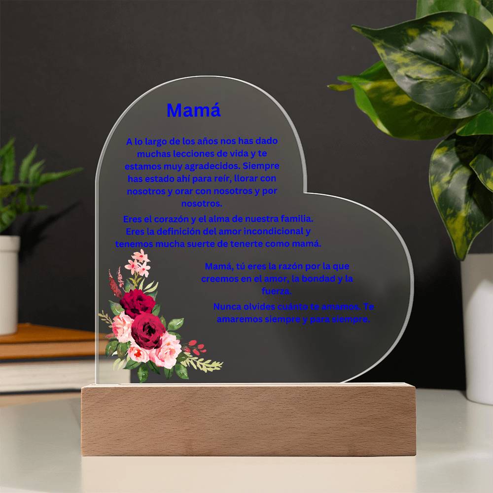 Mom Acrylic Heart Plaque with LED Light Spanish