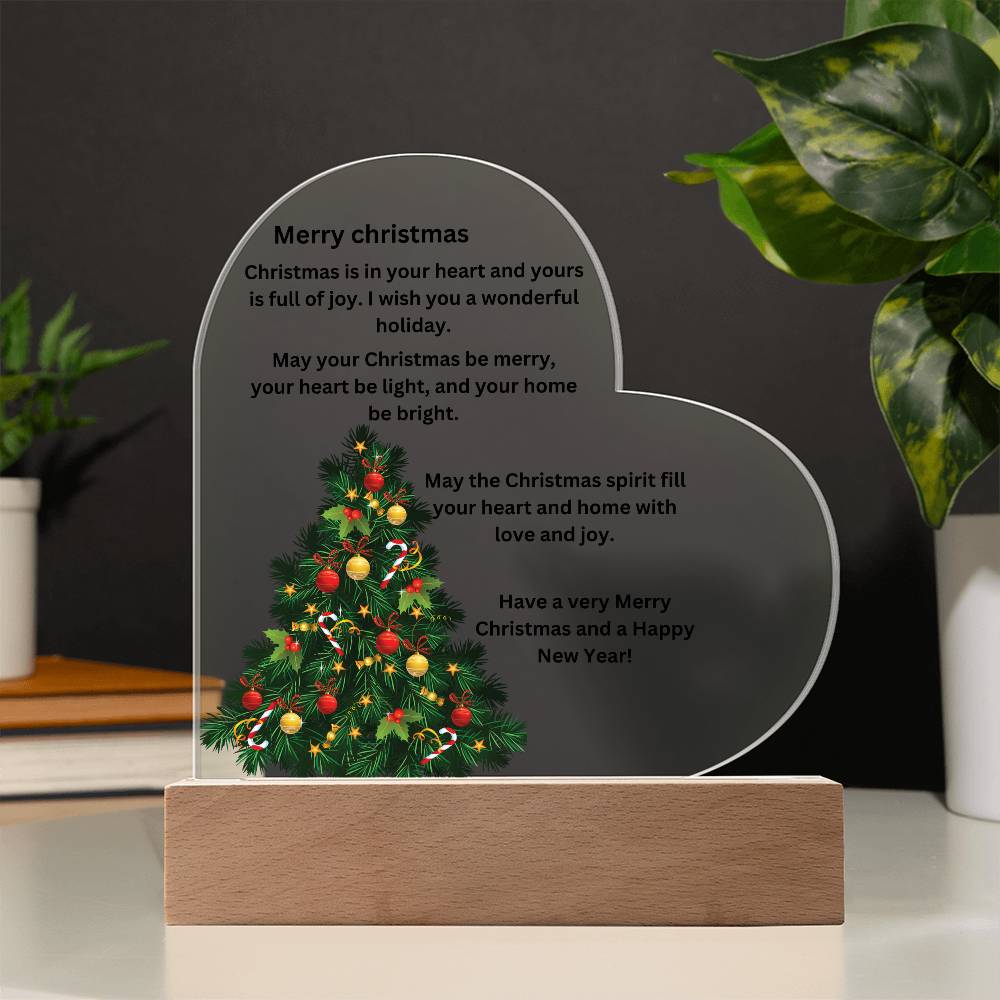 Engraved Acrylic Heart Merry Christmas Plaque