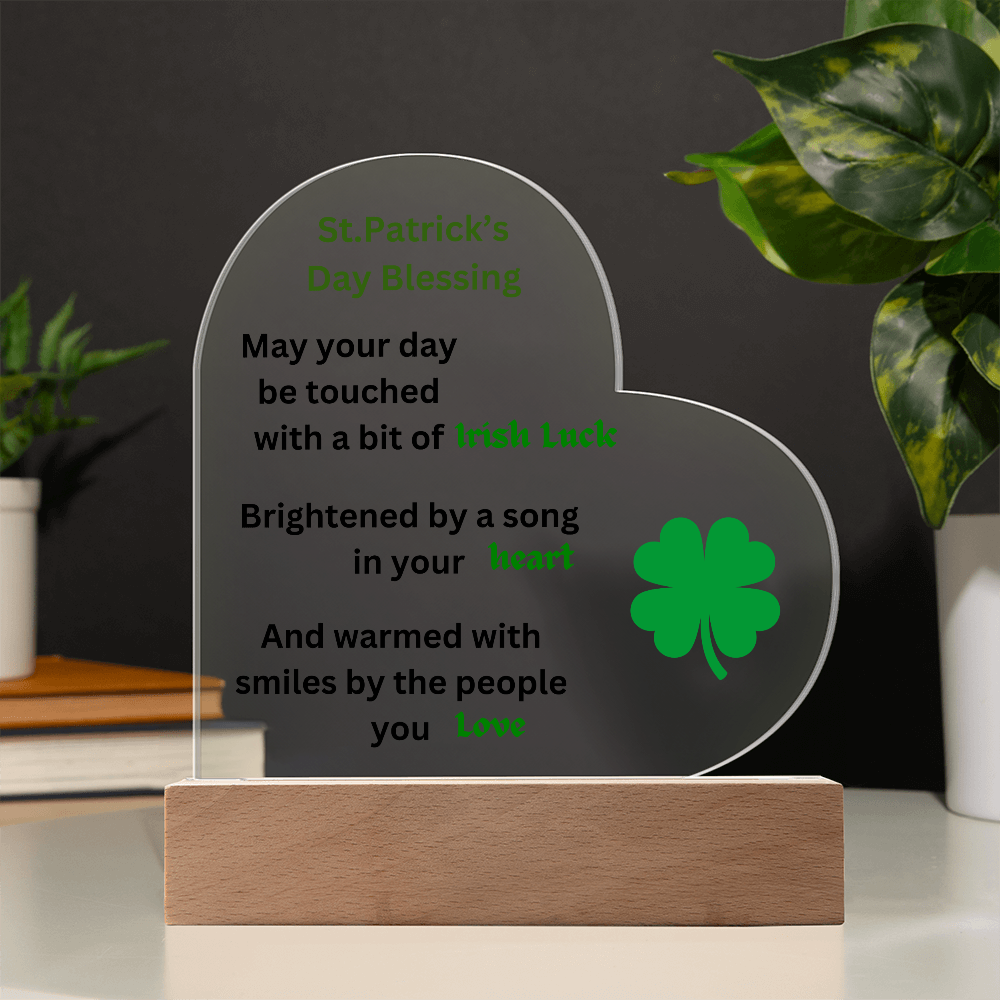St. Patrick's Day Blsessing Printed Acrylic Heart Plaque