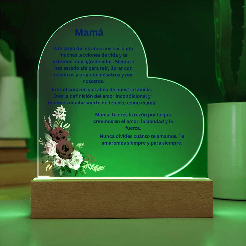 Mom Acrylic Heart Plaque with LED Light Spanish