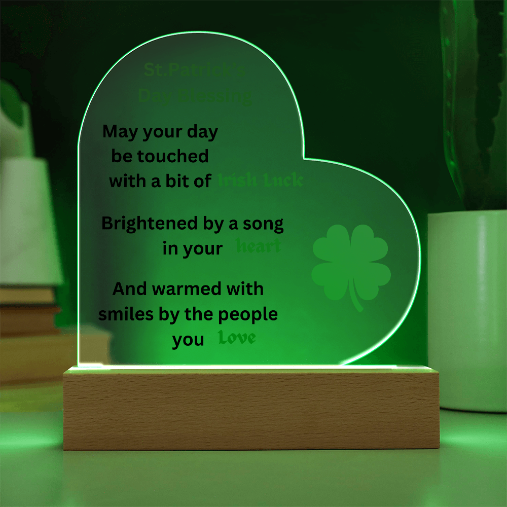 St. Patrick's Day Blsessing Printed Acrylic Heart Plaque